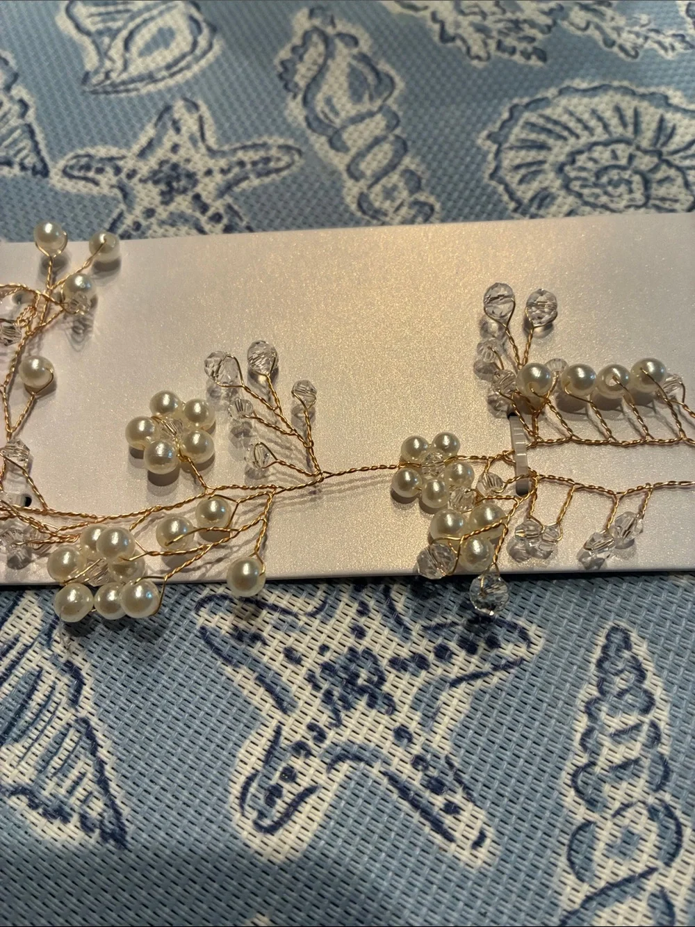 Pearl and Crystal Floral Vine Hairpiece in Gold